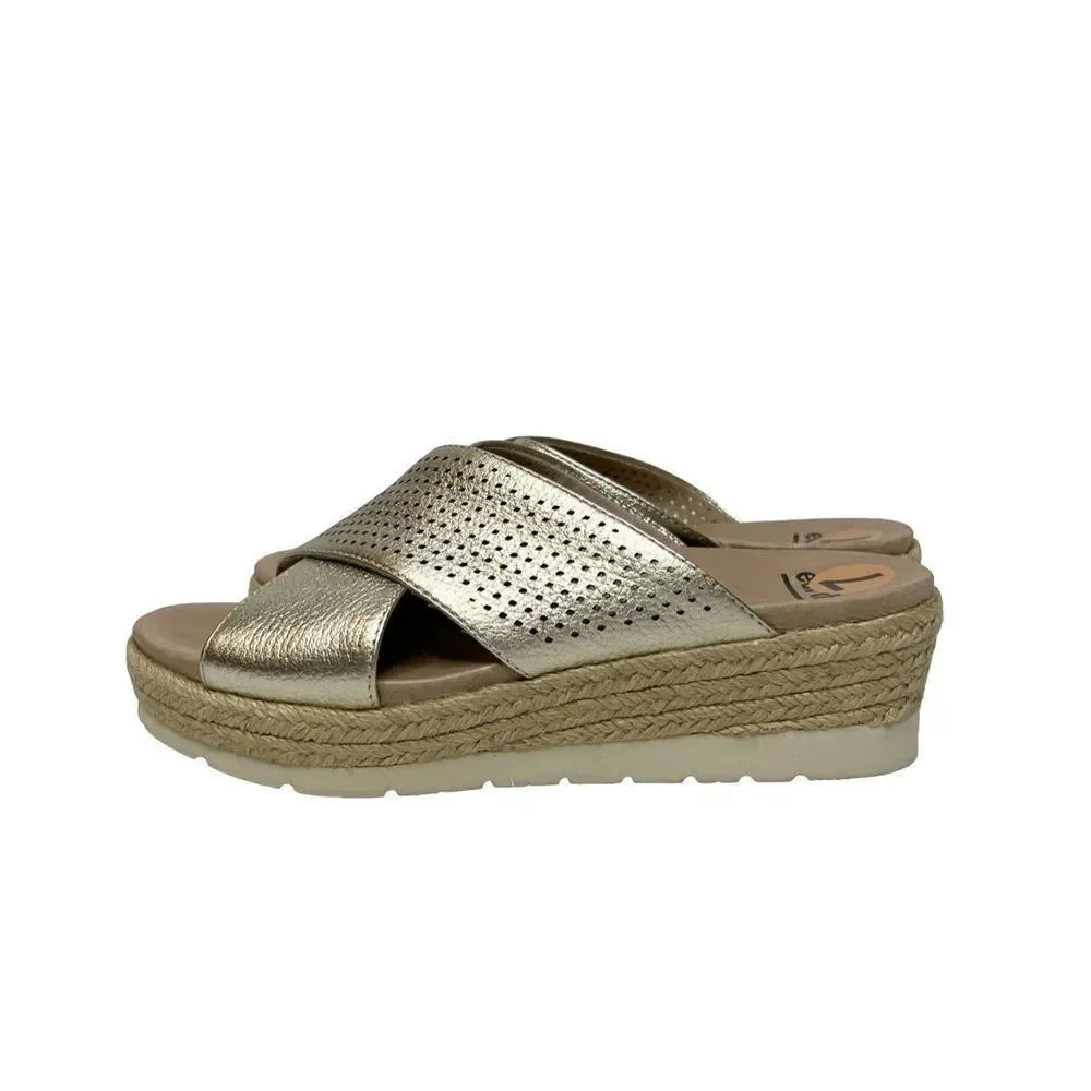 Earth modena marigold gold leather espadrille wedges size 7